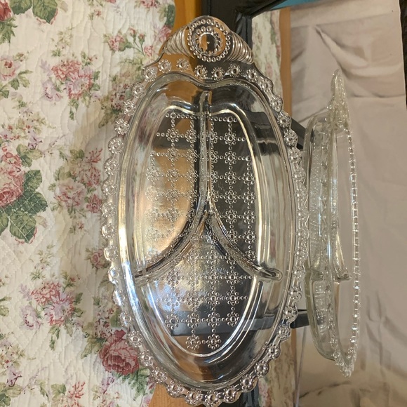Vintage clear glass patterned relish serving dish tray, EUC - Picture 9 of 12